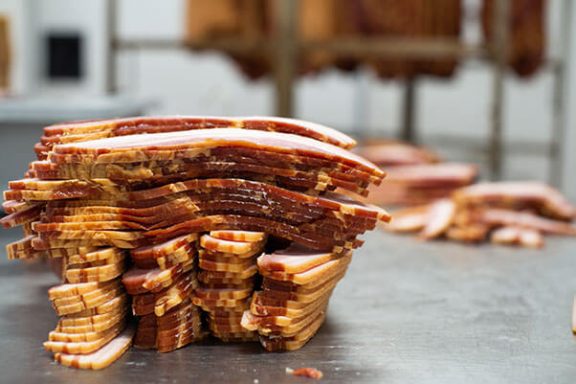 Sliced bacon from smokehouse