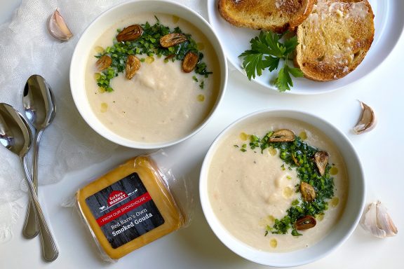Smoked Gouda, Garlic & Cauliflower Soup