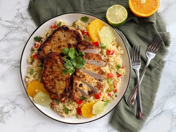 Mojo Marinated Pork Chops & Skillet Rice