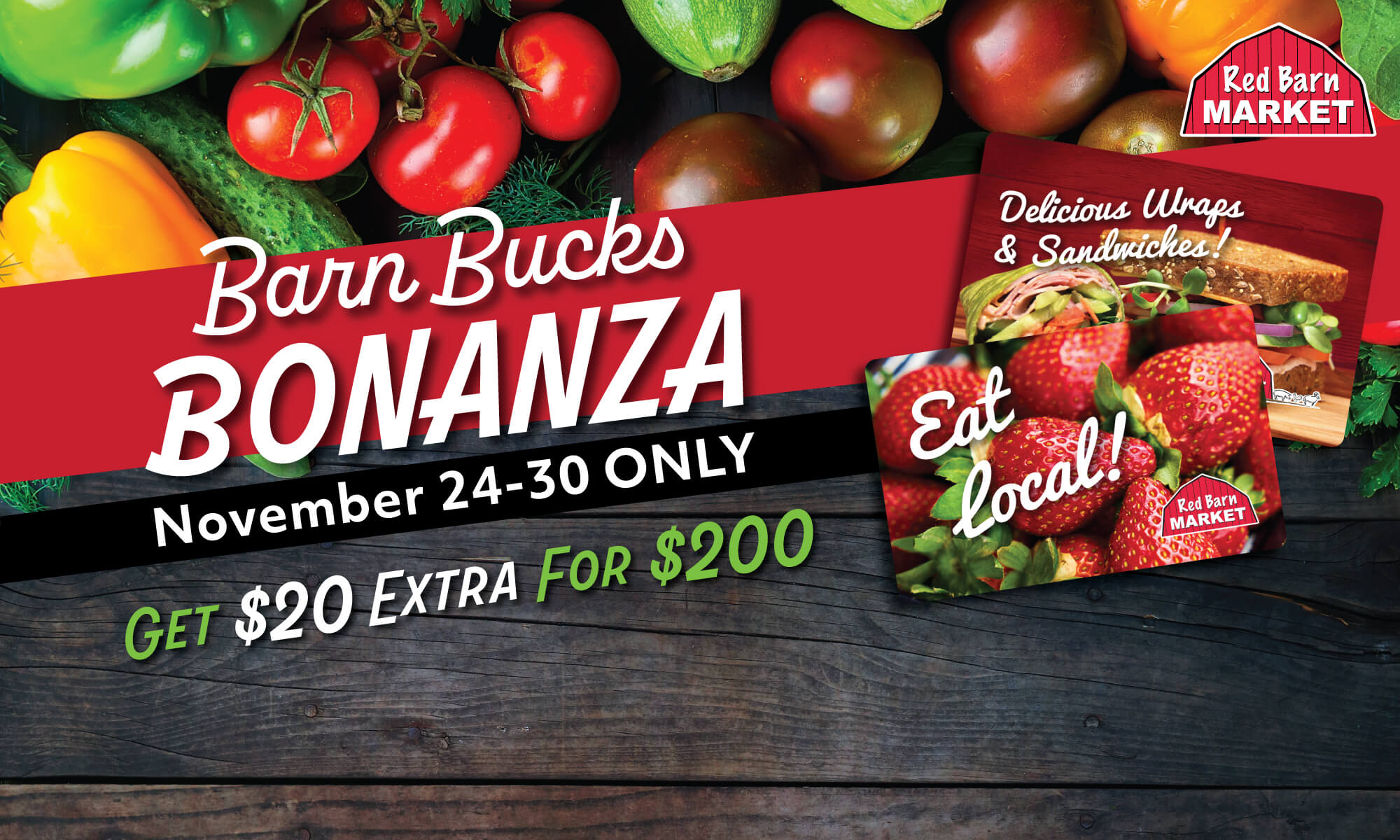 Barn Bucks Bonanza is Back! If you like free groceries then you'll like this offer.  From November 24-30 2022, when you purchase a $100 Barn Bucks gift card, we will add an extra $10 on top for FREE!