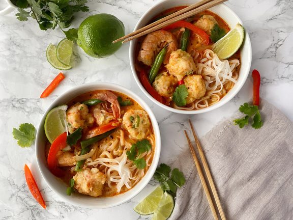 Coconut Red Curry Shrimp Ball Soup