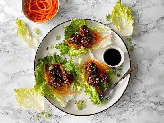 Glazed Pork Meatball Lettuce Wraps