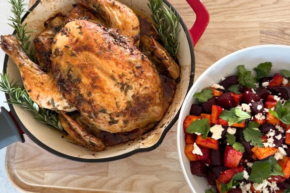 Herb Butter Chicken and Roasted Yam and Beet Salad