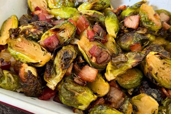 Maple Bacon and Thyme Brussels Sprouts