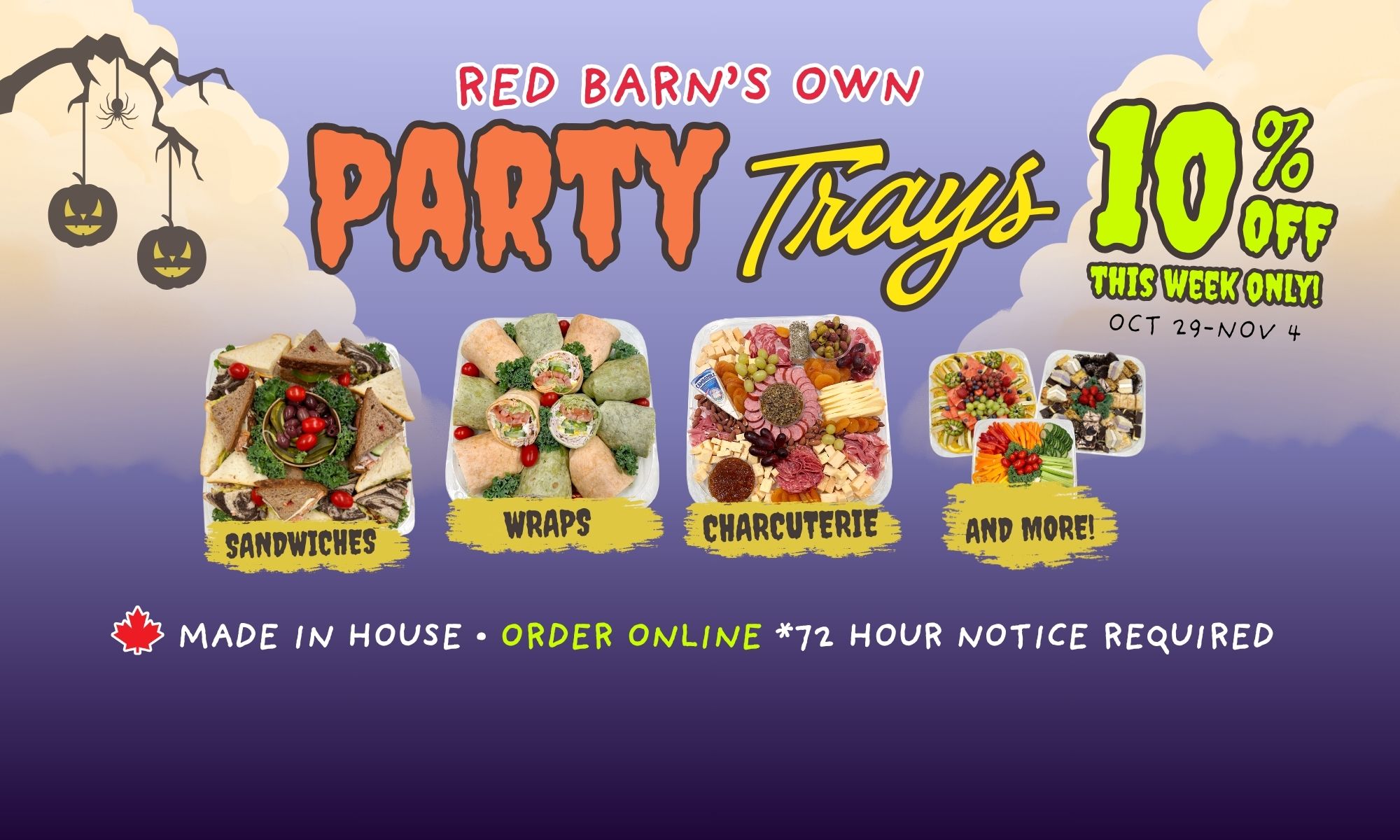 Halloween Tray Discount Red Barn's Party Trays are 10% off Oct 29-Nov 4